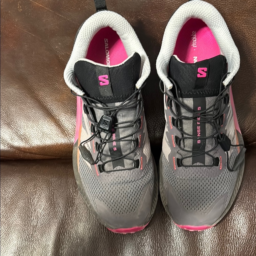Salomon Athletic Shoes Gray and Pink Mesh Design